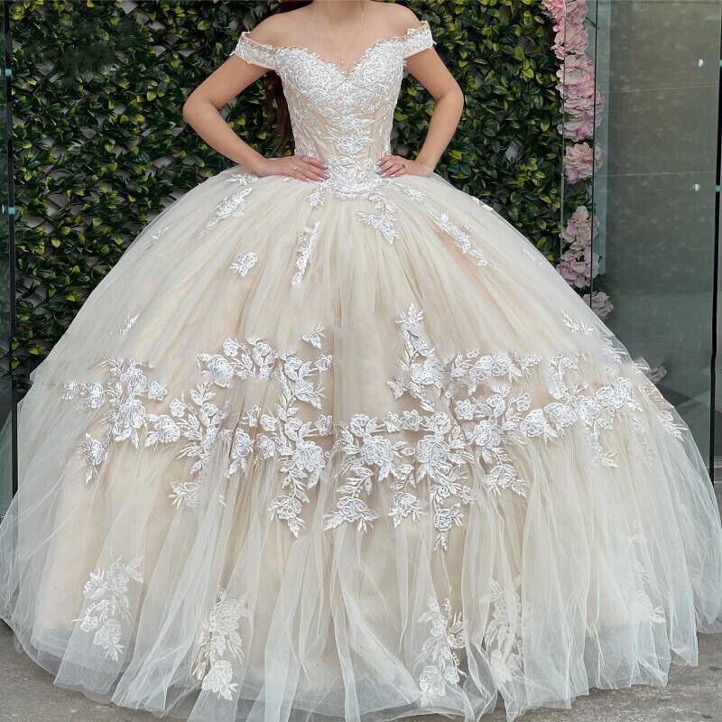 Vestidos de quinceañera con hombros descubiertos, 15 vestidos de fiesta de graduación, vestidos de fiesta de cumpleaños de Cenicienta de tul