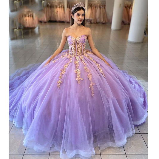 Luxury Lilac Quinceanera Dresses Ball Gown Vestidos De 15 Anos Formal Birthday Party Prom Dresses Corset Back