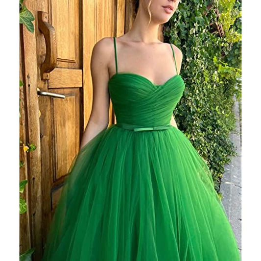 Hearty Tulle Prom Dress A-Line Spaghetti Strap Sweetheart Pleat Ruched Homecoming Dresses vestidos de graduación