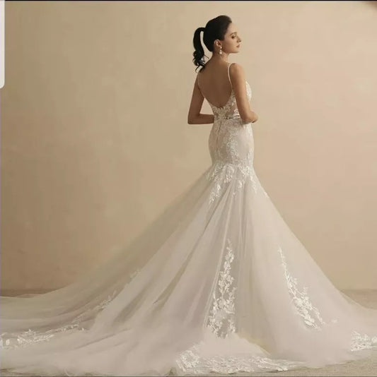 Sexy Backless Trumpet Lace Wedding Dresses For Women Bride V Neck Sleeveless Ivory Summer Mermaid Bridal Gown