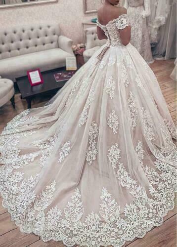 Exquisite Wedding Dress Ball Gown Sweetheart Appliques Off The Shoulder Lace-up For Brides Vestido De Novia