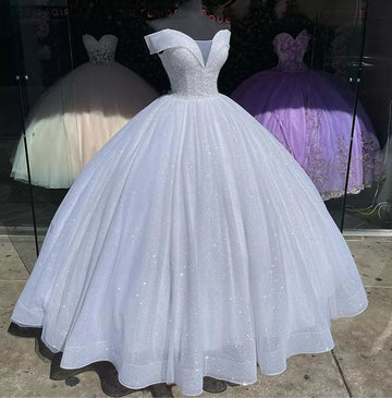 Off-Shoulder Quinceanera Dresses Vestidos De 15 Anos Sparkly Beaded Skirt Glitter Birthday Princess Party Gowns HOT