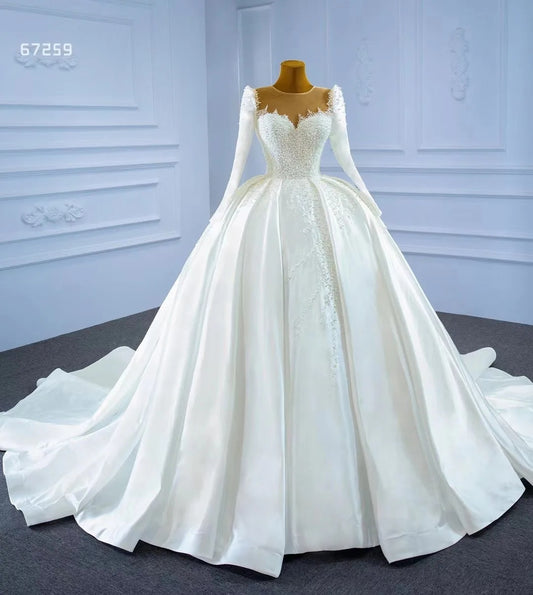 Ball Gown Matte Satin Wedding Dresses Sweetheart Long Sleeve Vestido De Novia Lace Beaded Elegant Robe De Mariee