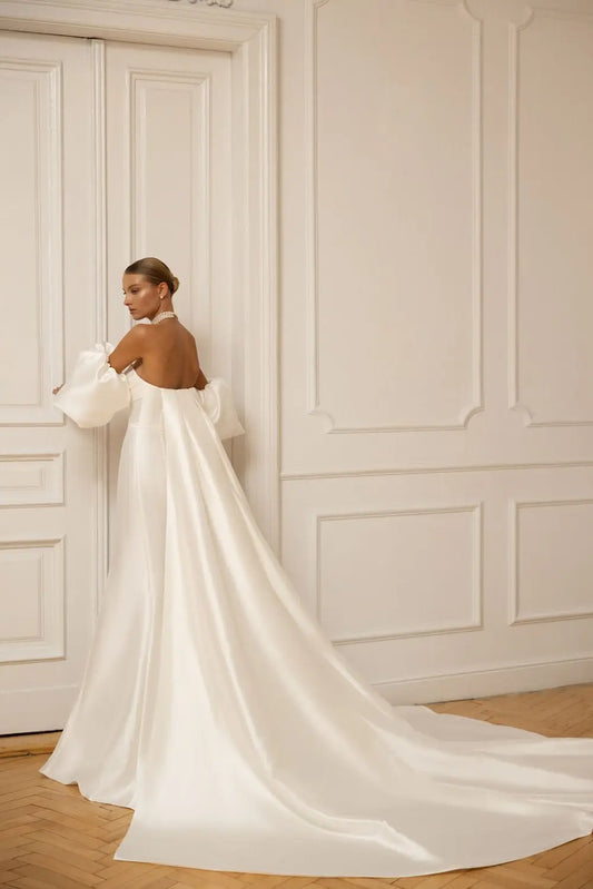 Elegante simples vestidos de casamento bainha de cetim sereia sexy vestidos de noiva sem alças sem costas sem mangas vestidos de novia