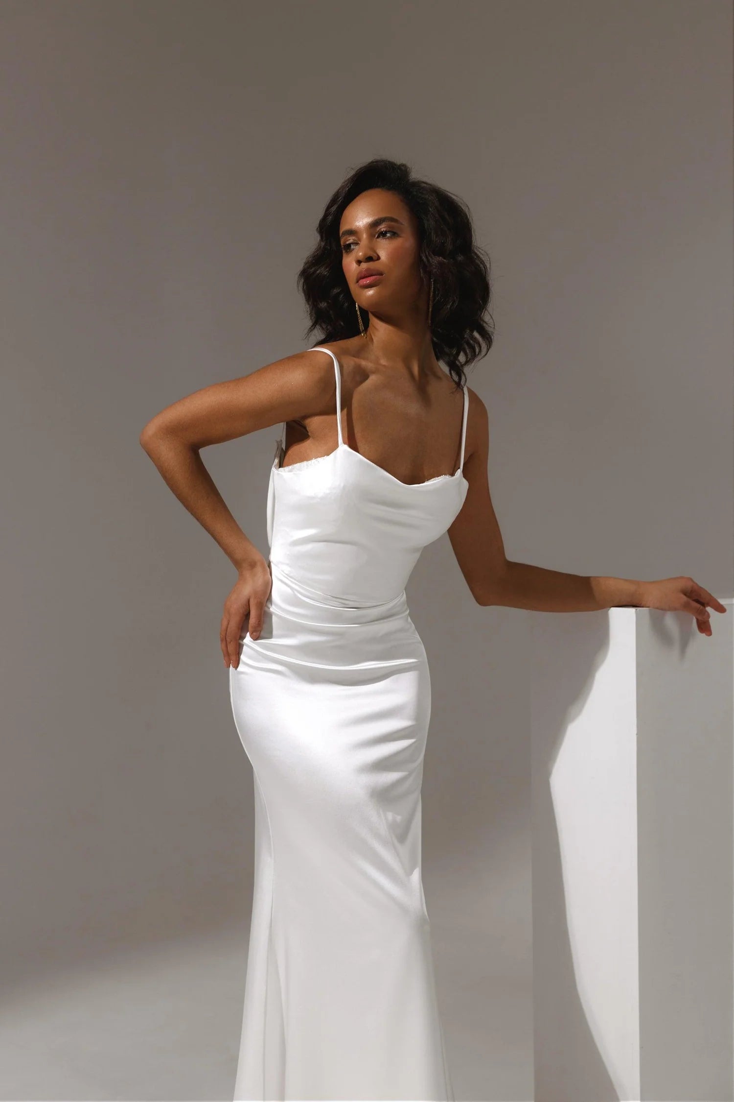 Satin Wedding Dress Sheath Silhouette Spaghetti Straps Square Neckline Natural Waist