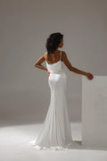 Satin Wedding Dress Sheath Silhouette Spaghetti Straps Square Neckline Natural Waist