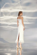 Sophisticated Sheath Wedding Gown with Strapless Boat Neckline and a Flattering Natural Waistline – Modern Bridal Dress