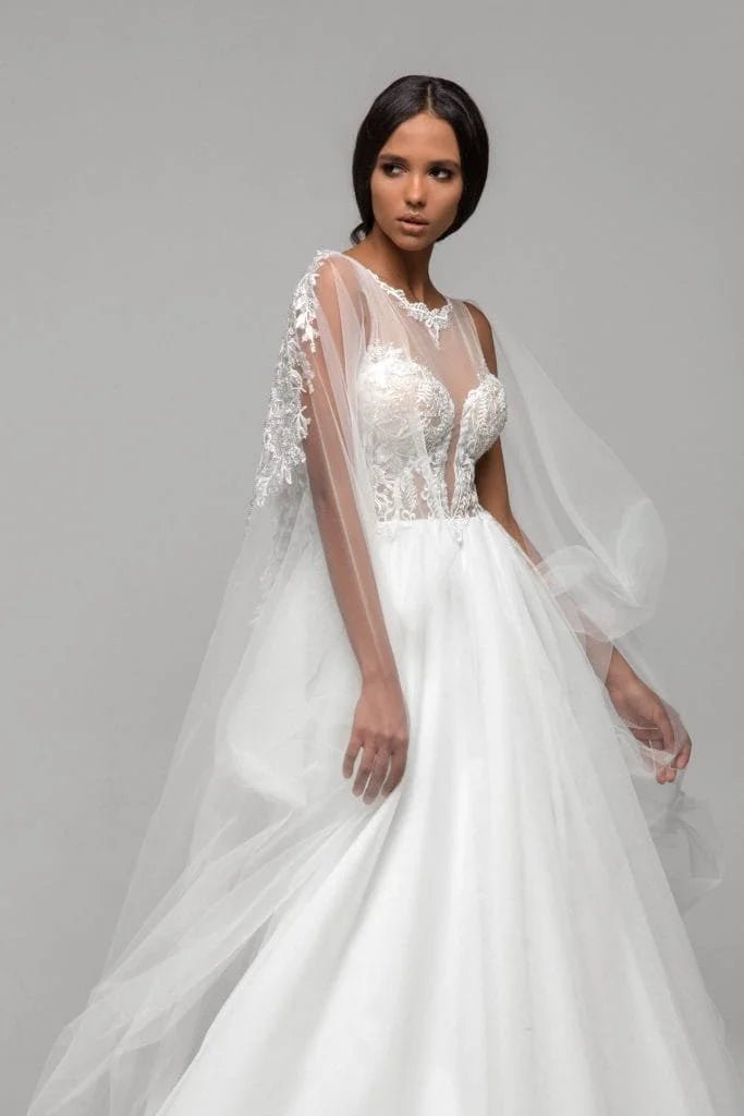 Stunning Puffy A-Line Bridal Dress with Long Sleeves, V-Neckline, and Lace Embellishments for a Timeless Bridal Look