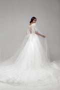 Stunning Puffy A-Line Bridal Dress with Long Sleeves, V-Neckline, and Lace Embellishments for a Timeless Bridal Look