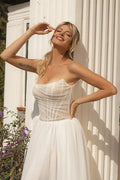 Elegant A-Line Wedding Gown with Delicate Straps, a Classic Boat Neckline, and a Flattering Natural Waistline for a Timeless and Graceful Bridal Look