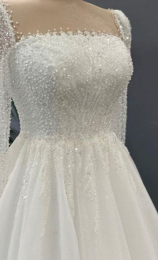 Semplici perle delicate a una linea abiti da sposa per donne sexy collare quadrato in pizzo abiti da sposa con paillettes