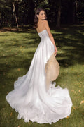 Timeless A-Line Wedding Dress with Spaghetti Straps, Straight Across Neckline, and Elegant Button Detailing