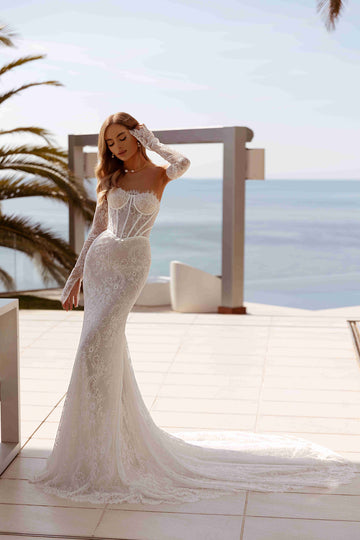 Robe de mariée de cou chérie romantique sans manche sexy