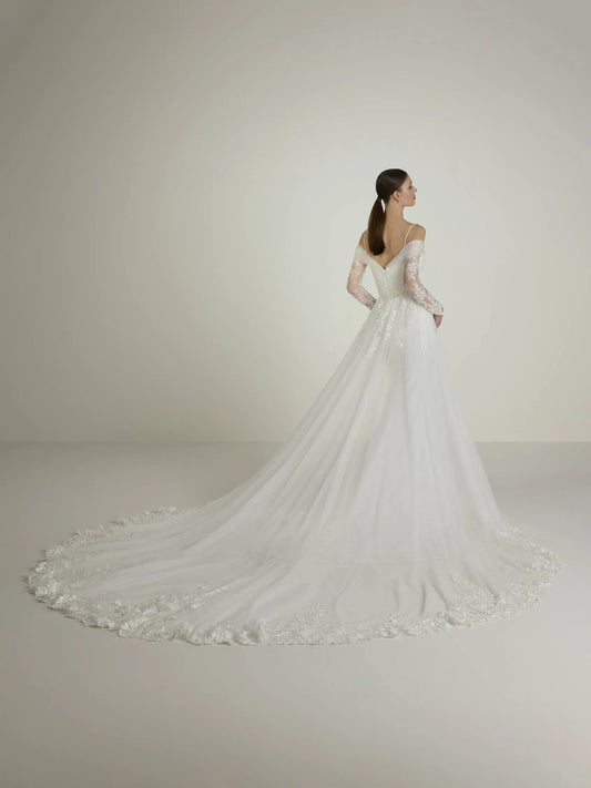 2 su 1 abito da sposa sirena moderna manica a maniche papi raso da sposa abito da sposa Princess Vestido de nolia