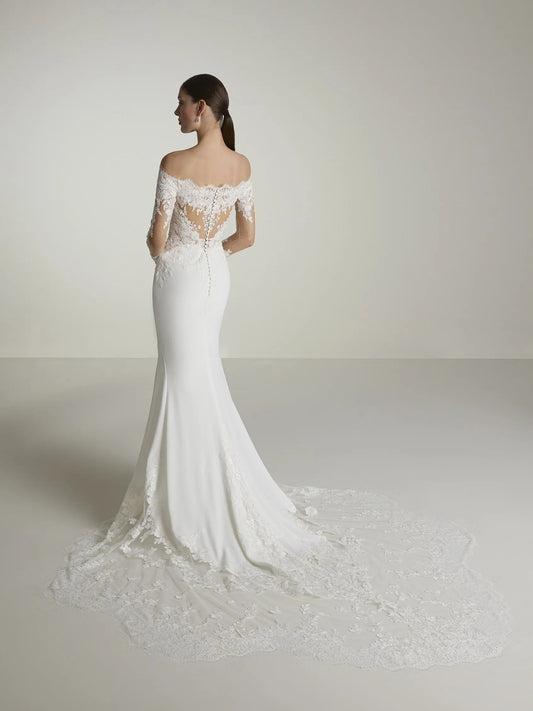 2 su 1 abito da sposa sirena moderna manica a maniche papi raso da sposa abito da sposa Princess Vestido de nolia