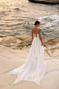 Solid Elegant Wedding Dresses Ruffles Spaghetti Straps A-Line V-Neck Bridal Gowns Backless Sleeveless Bride Dress